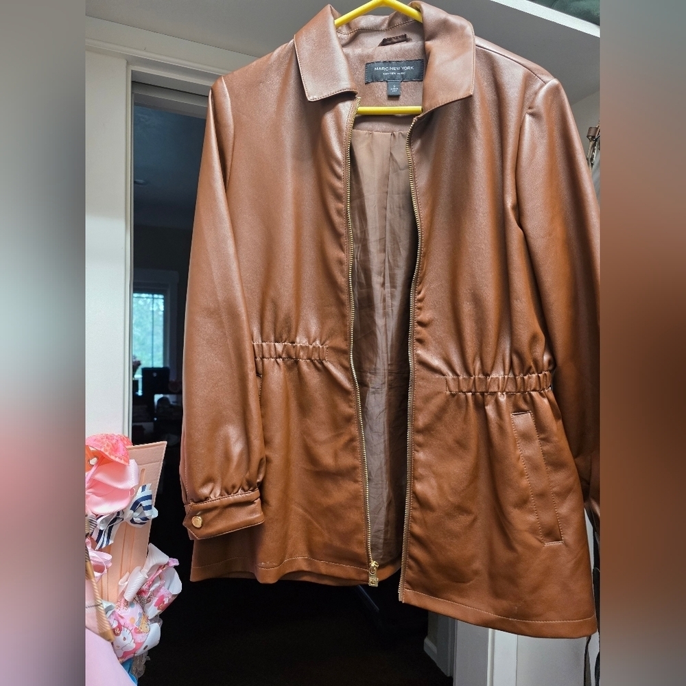 Women's Leather Brown Jacket And Brown Leather Pants 2 PC Different Brand - Picture 6 of 6